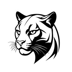 Profile of puma's head, majestic, simple black and white logo. Angry cat, predator. 
