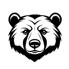 Bear, grizzly head. Front face. Logo, simple black and white vector.  Tattoo. Majestic bear head.
