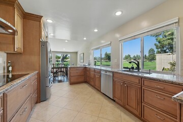 Modern kitchen with scenic view