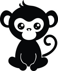 Obraz premium silhouette cute baby monkey sitting simple vector 