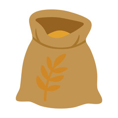 Flat vector illustration of a brown sack filled with golden grain, perfect for farm and harvest designs.