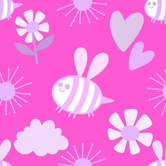 Kids seamless bee pattern for fabrics and packaging and gifts and cards and linens and wrapping paper