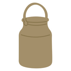 Vintage metal milk can with handle, rustic farm container in cute cartoon flat style.