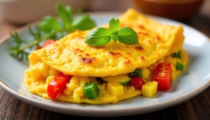 A fluffy, golden omelette scramble brimming with vibrant vegetables and cheese, perfectly cooked and ready to be enjoyed  A delicious and healthy breakfast or brunch option , omelette,  fresh