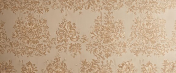 Elegant beige damask fabric with intricate floral pattern ,  ornate damask,  beige background