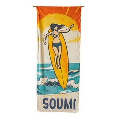 Retro Beach Towel with Giant Funky Vintage Graphics Isolated on Transparent Background
