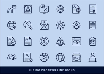 Hiring Process Line Icons. Recruitment, Job Application, Interview, Candidate Selection Vector Set