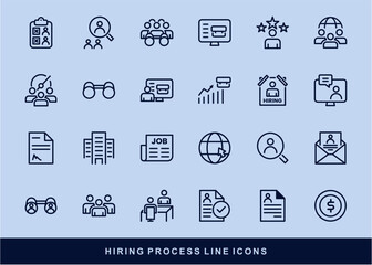 Hiring Process Line Icons. Recruitment, Job Application, Interview, Candidate Selection Vector Set