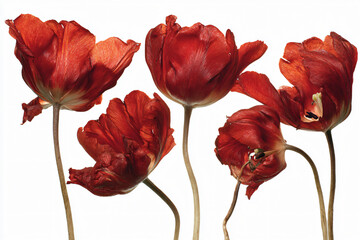Tulips Red Flowers Blooming Spring Still Life Vibrant Nature Elegance Artistic Romantic D&eacute;cor Colorful Petals Botanical Organic Gardening Tranquil Symbolic Feminine Delicate Leafy Design Exquisite