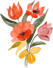 red floral tulip wedding bouquet flowers watercolor illustration 