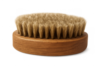 Oval wooden brush with natural bristles on transparent background