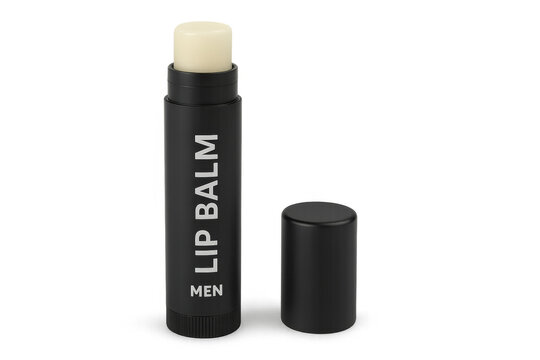 Open black lip balm for men on a transparent background