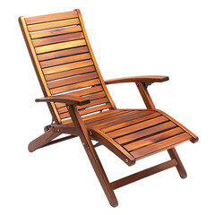 Elegant Reclining Wooden Beach Chair with a Refined Design Isolated on Transparent Background