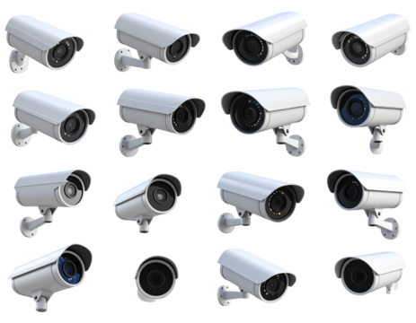 Collection of white security cameras, various angles
