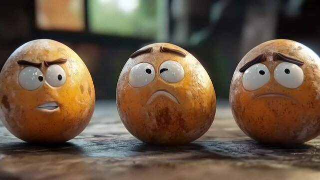 Animated eggs with different expressions conveying a sense of emotion