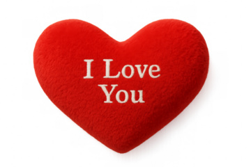 Red plush heart showing i love you on transparent background
