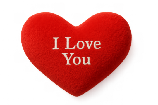 Red plush heart showing i love you on transparent background