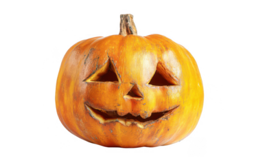 Halloween pumpkin with a carved face, isolated on a white background, png, transparent
