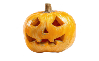 Halloween pumpkin with a carved face, isolated on a white background, png, transparent