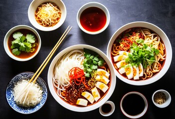 A table topped with bowls of different types of food.