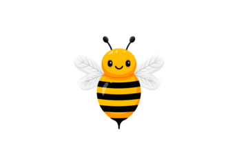 A cheerful cartoon bee with bright yellow and black stripes perfect for nature education and