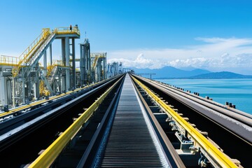 Fototapeta premium Industrial rail track leading to open water