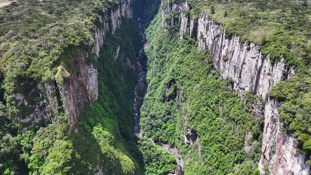 Canyon Of Itaimbezinho At Cambara Do Sul Rio Grande Do Sul Brazil. Cliffside Surrounded By Lush Green Forest Viewed From Above. Rural Road Outdoor Farming Beauty. Rural Road Spring Nature.