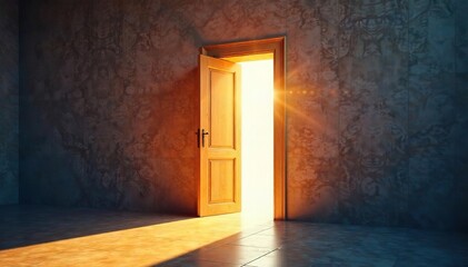 A brightly lit, wide-open doorway beckons, symbolizing welcome, opportunity, and new beginnings Sunlight streams in, illuminating the threshold and inviting entry , archway, new beginning, journey