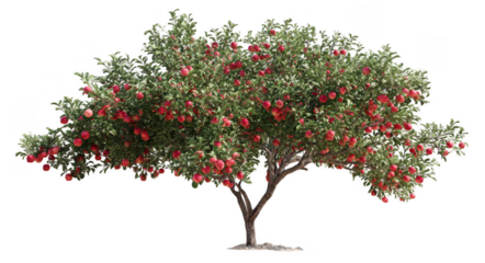 A realistic apple tree with red apples on a white background, png, transparent