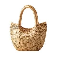 Bohemian Straw Tote Bag with Intricate Artisanal Design Isolated on Transparent Background