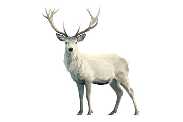 Fototapeta premium A majestic white deer with intricate antlers standing in a geometric style against a black bac