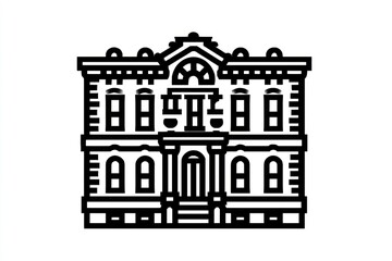Architectural Illustration of a Classic Building Facade with Symmetrical Design and Ornate Deta