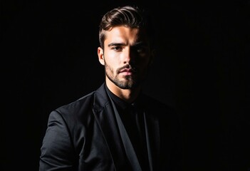 Naklejka premium A man in a black suit is posing for a picture.