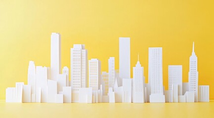 White city skyline on yellow background