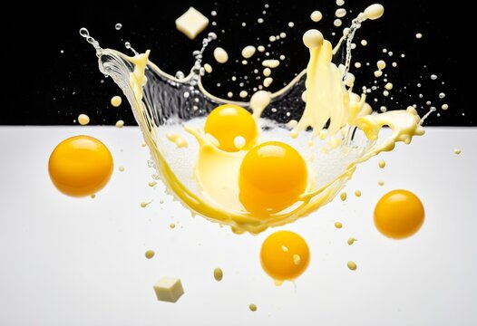 A bunch of eggs that are falling into the air.