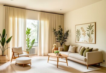 Fototapeta premium A living room filled with furniture and plants.