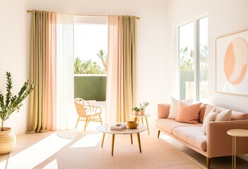 Fototapeta premium A living room filled with furniture and a large window.