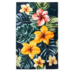 Tropical Beach Towel with Expansive Exotic Floral Print Isolated on Transparent Background