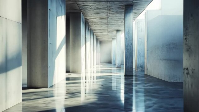 Modern Concrete Structure: The image captures a modern architectural marvel of clean lines and geometric precision, where light and shadow dance in an ethereal display.