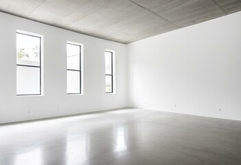Fototapeta premium A large empty room with three windows in it.