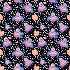 Kids seamless bee pattern for fabrics and packaging and gifts and cards and linens and wrapping paper