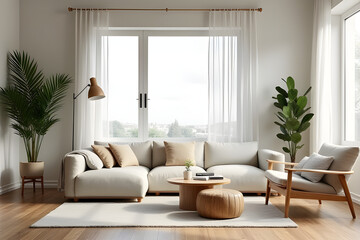 Bright Living Room with Modern Sofa and Natural Light