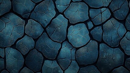 Abstract artistic image depicts cracked shapes of various blue shades