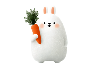 Adorable White Rabbit Holding a Fresh Carrot Cute Animal Illustration for Kids Nature and Foo