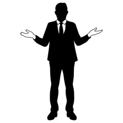 手を広げて立っているスーツを着た男性のシルエット