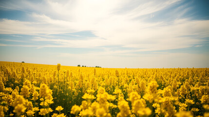 Obraz premium Yellow rapeseed field landscape rapeseed field on a warm summer day