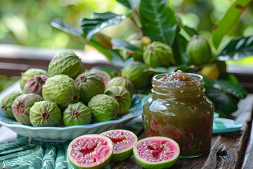 Trendy guava jam bocadillo, bread with confection made from guava pulp