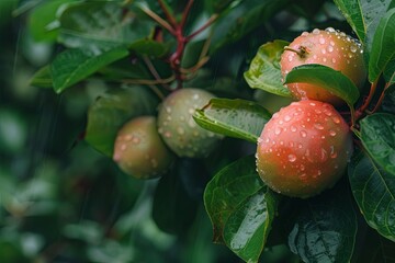 Close-up of a trendy ripe guava fruit on the tree
