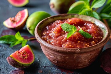 Trendy pink and green guava jam bocadillo, confection made from guava pulp