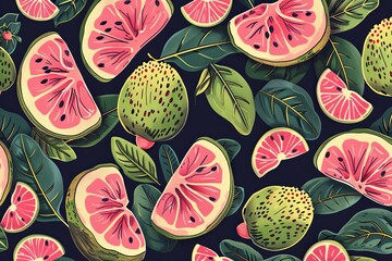 Trendy pink and green guava-inspired pattern